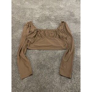 Feathers Long Sleeve Brown Crop Top XL